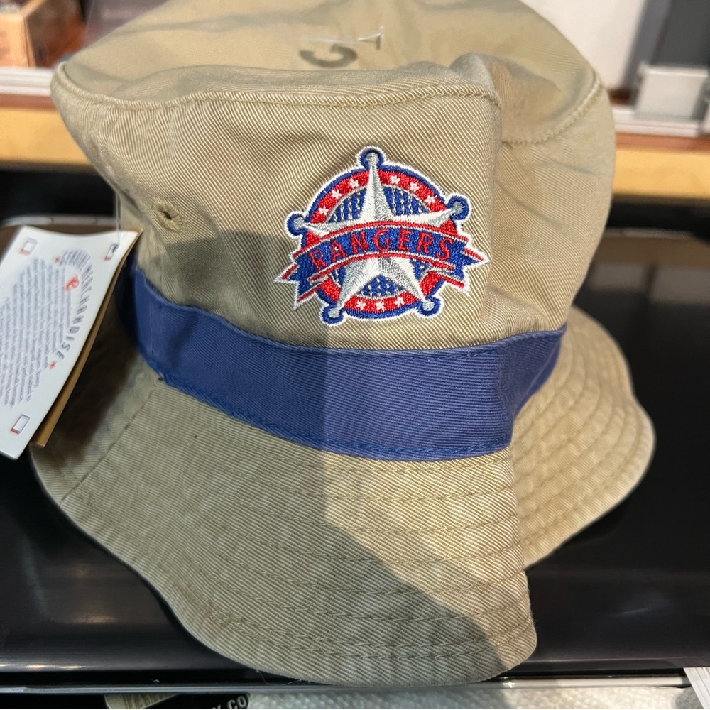 NWT Vintage 90s Rangers MLB Tan Bucket Hat